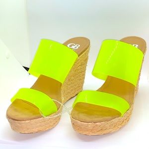 Gianni Bini Neon Yellow Wicker Wedge 10 M